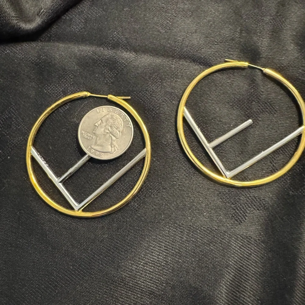 Fendi FF Gold and Silver Hoop Earrings - Picture 7 of 7